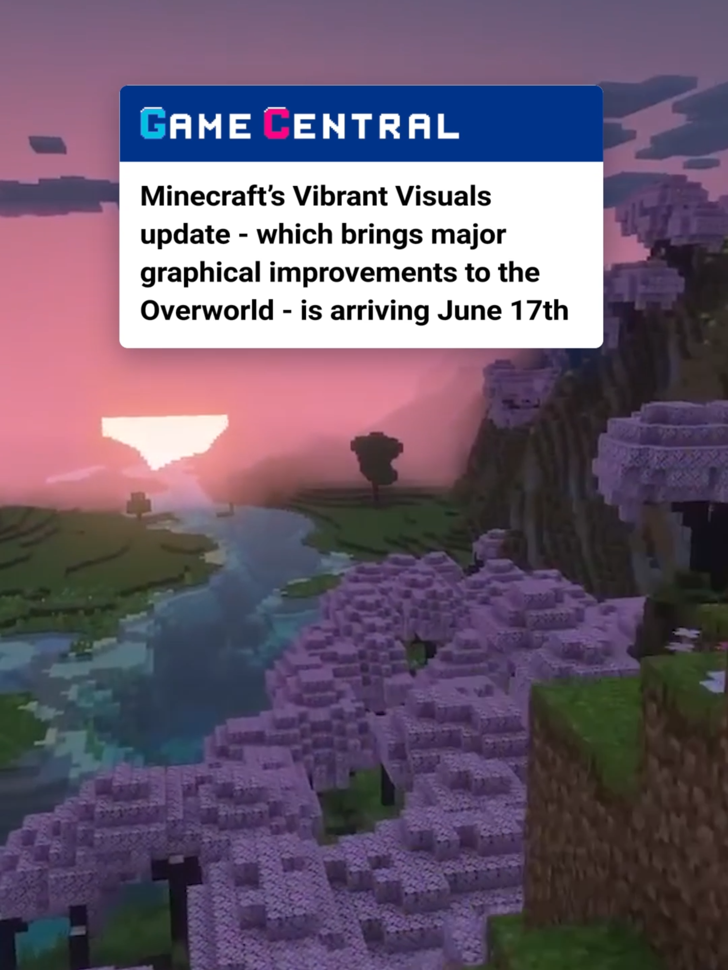 minecraft's vibrant visuals update, which has promised to graphically overhaul large chunks (or rather, blocks) of the game with a whole new look finally has a release date - the free update will be arriving june 17th in both bedrock and java #Minecraft #mojang #xbox #gaming
