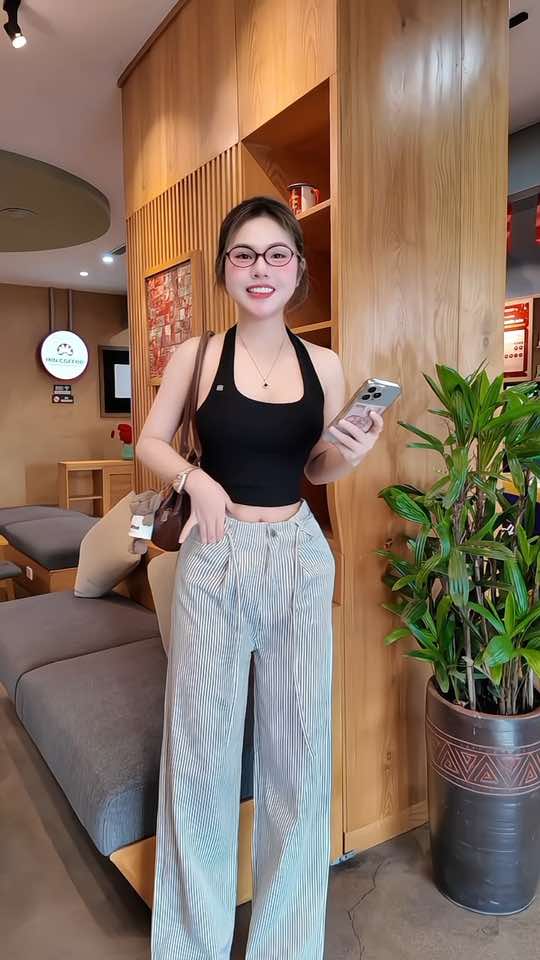 Quần kẻ sọc nữ mix dây eo #trangxinh46 #quannudangsuong #quankesoc #quannukesoc 