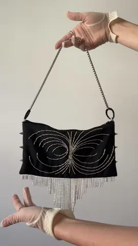 made a new bag🖤 #embroidery #diyproject #bag #fashion #fashionschool #fashionstudent #pearls #sewingtiktok #fyp #embroideryart #handicraft #foryoupage 