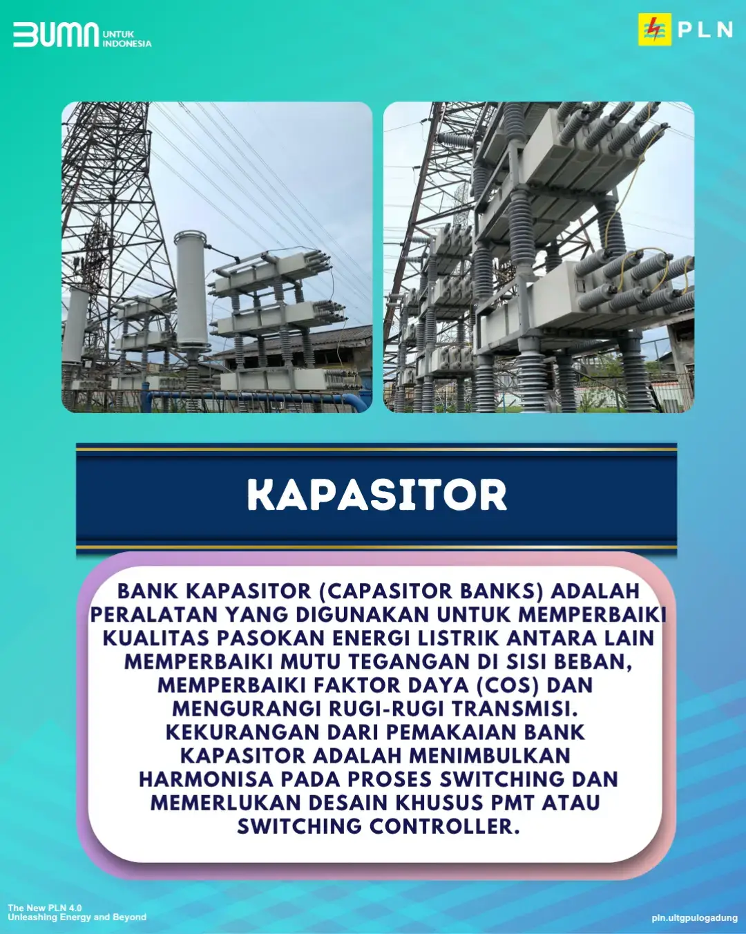 Bank Kapasitor (Capasitor Banks) adalah peralatan yang digunakan untuk memperbaiki kualitas pasokan energi listrik antara lain memperbaiki mutu tegangan di sisi beban, memperbaiki faktor daya (cos) dan  mengurangi rugi-rugi transmisi.  Kekurangan dari pemakaian bank  Kapasitor adalah menimbulkan  harmonisa pada proses switching dan memerlukan desain khusus PMT atau  switching controller. #pln #plnuntukindonesia #acceleratingrenewableenergy #swasembadaenergi #garduinduk150kv #kapasitor 