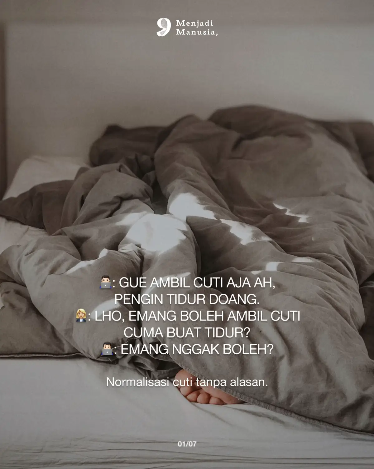 Kalo cuti adalah hak, harusnya kita bisa menikmatinya tanpa merasa bersalah, atau terus-menerus dibayangi beban kerja. #MenjadiManusia #budakkorporat #corporatelife #relateable 