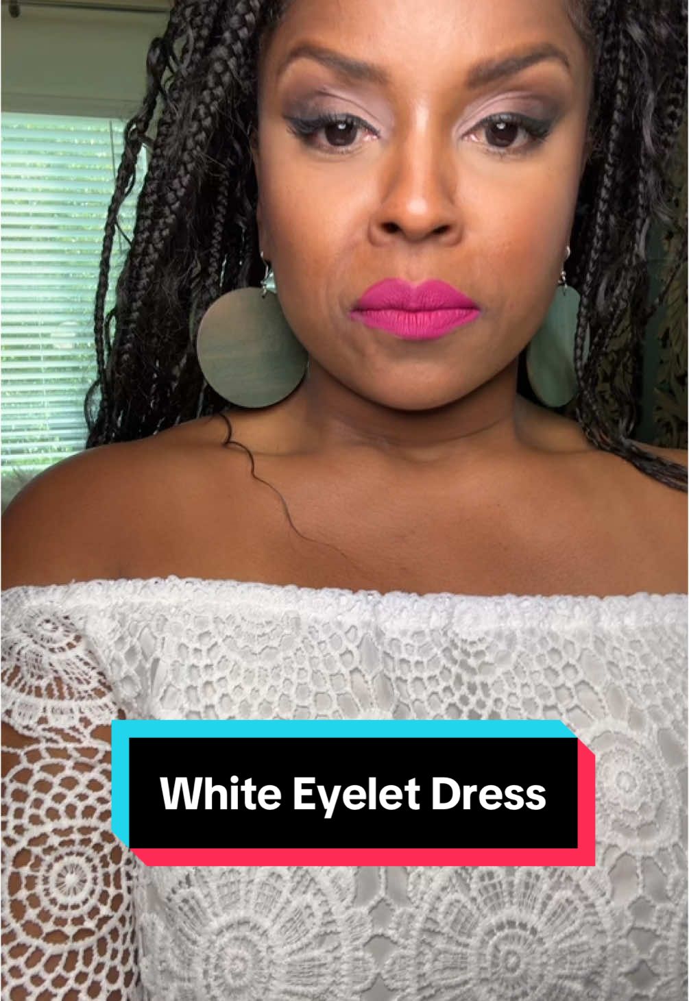 This look is classic. Such a gorgeous dress that you can wear it just about anything. Very forgiving. #WhiteDress #WhiteEyeletDress #SummerDress #SpringDress #FashionTikTok #FashionOver40 #DateNightDress #WeddingDress 