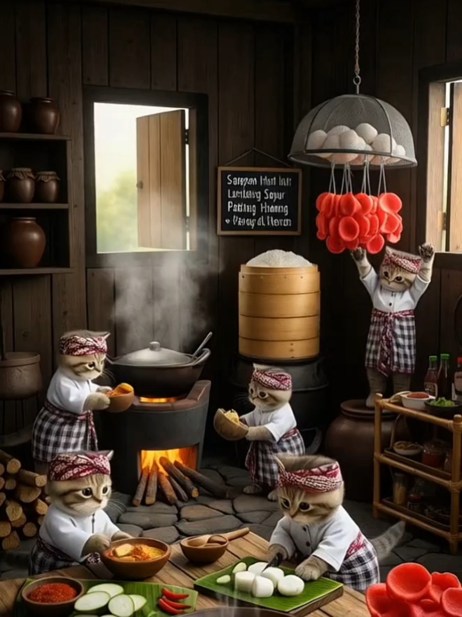 Part 50 | The Art of Miniature Cooking: Indonesian Garden Series Watch adorable mini chef kittens bring iconic Indonesian dishes like giant Nasi Uduk Betawi, Gado-Gado, and Ketoprak to life in a magical garden kitchen! 🇮🇩🌿🍽️ From fragrant coconut rice with sambal and side dishes, fresh mixed vegetables with peanut sauce, to rice vermicelli dishes built with passion — every detail is a heartwarming culinary journey in miniature! #fyp #foryou #miniatureai #tinyworkers #miniaturefood #miniworld #miniaturechef #aiart  #indonesianfood #indonesiancuisine #nasiuduk #gadogado #ketoprak #kucingchef #catchef #catlover  #creativevideo #foodtiktok #minigarden #ailife #tiktokindonesia #tiktokindo #viralvideo #3dart #hailuoai 