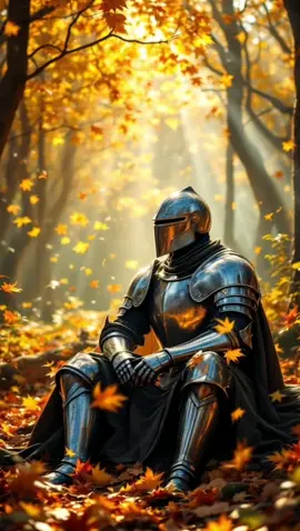 A knight reflecting in the woods in the middle of autumn  #medieval #medevilfantasy #animation #fyp #aicommunity #aigenerated #darkfantasy #medeviltiktok #ai 