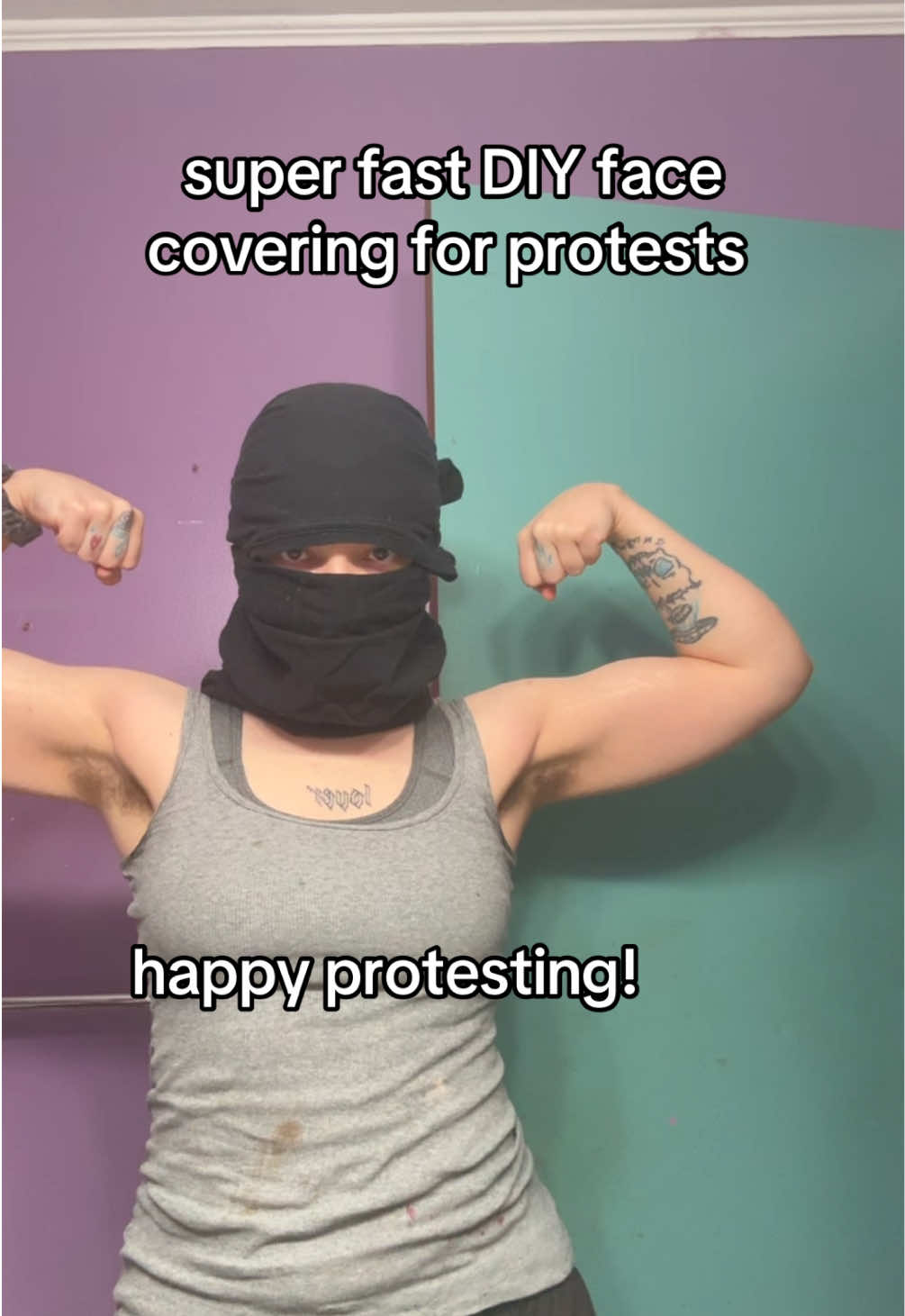 it's just an inside out tshirt tied around my face 🙂‍↕️ that easy #protest #protests #icemelting #ice #american #freespeech #america #firstamendment #nationalguard #nokings #nokingsprotest #punk #leftistnotliberal #important #politics #political #news 