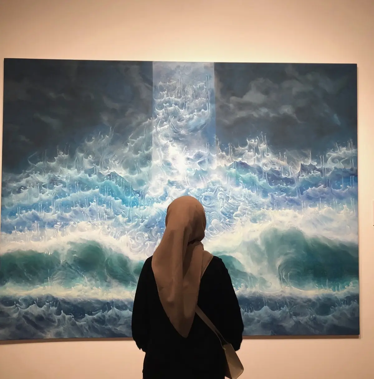 this art really catch my heart bcs of the details and the message in it . this painting is called “asma al - husna api , air dan angin seq.3” by anuar rashid