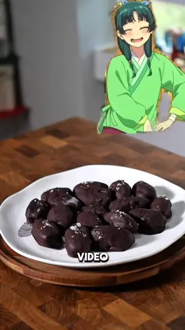 In The Apothecary Diaries, Maomao experiments with making “aphrodisiacs”… purely for science, of course. So naturally, I had to recreate them 👀💊 Tag someone you’d give these to 😈   Recipe  - medjool dates pitted - 2/3 cup cacao powder - 1 stick melted butter - 1 tbsp coconut oil - 1/3 cup honey - 2 tbsp milk - pinch of salt - @maldonsalt flakey salt on top  Obviously this is just for entertainment purposes  #maomao #theapothecarydairies #healthydessert #animefood #fyp