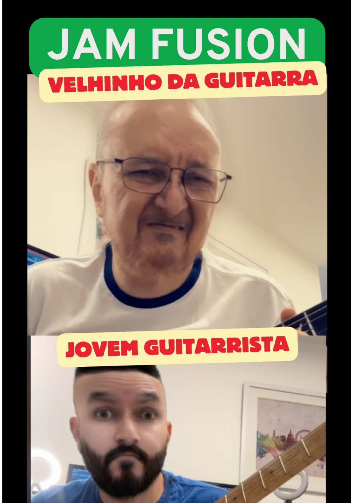 ESSA VOCÊ NÃO PODE PERDER! O VELHINHO DA GUITARRA E O JOVEM EM UMA JAM MUITO LEGAL NO ESTILO FUSION. ESSES VÍDEOS SÃO FEITOS COM UM FILTRO SNAPCHAT PARA FAZER OS ROSTOS DOS PERSONAGENS. #guitar #guitarra #velhinhodaguitarra #guitarsolo #guitarfusion