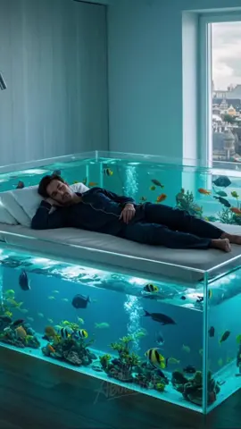 POV: You’re sleeping on a bed… surrounded by exotic fish 🐠😲 Could you relax or would this be the wildest dream ever? 🎥✨ Watch ‘til the end – this aquarium bed will blow your mind!