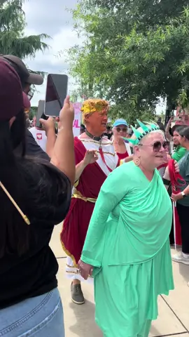 One of the funniest parts of the protest was seeing lady liberty walking the president on a leash😂 #protest #charlottenc #nokingsday 