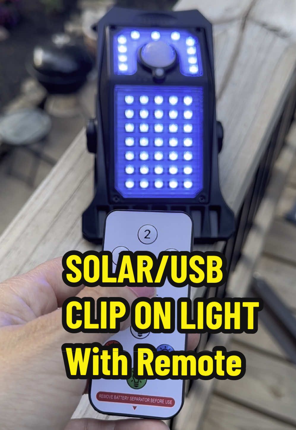 Did I mention you can charge it with a USB-C as well? seriously this clip on LED solar light has four light color modes. It comes with a remote and an optional attachable mount. There are three different light brightness options. It can stay on all night without any motion on the dimmest setting and get brighter when someone walks by. Or, you can set it to motion only. It can light up white red, green or blue. Just use the remote or the button by the motion sensor to set it and don’t worry, it can actually last all night. The best part is, they are so affordable. They’re also very sturdy and well built, for the price. You can use these anywhere. Working on your car, lighting up your backyard, using your grill, or you can even take them camping! Waterproof, heat, resistant, and frost resistant with powerful LEDs. There will be 1000 uses for this light. #SolarLight #solarlights #solarpower #solarlightsoftiktok #cliponsolarlight #Rgb #rgblights #Outdoors #Outdoor #outdoorlighting #outdoorlights #homeandgarden #GardenLights #Backyard #backyardvibes #colorfullights #coloredlights #LongLasting #Rechargeable #rechargeablelights #rechargeablelight #Camping #campinghacks #Lights #FloodLight #motionsensorlights #motionsensor #solarpower #homeimprovement #outdoordecor #homedecor #homeandliving #Patio #patiomakeover #patiodecor #patiolights #cliplight #Solar #fencelights #Led #ledlight #ledlights #Waterproof