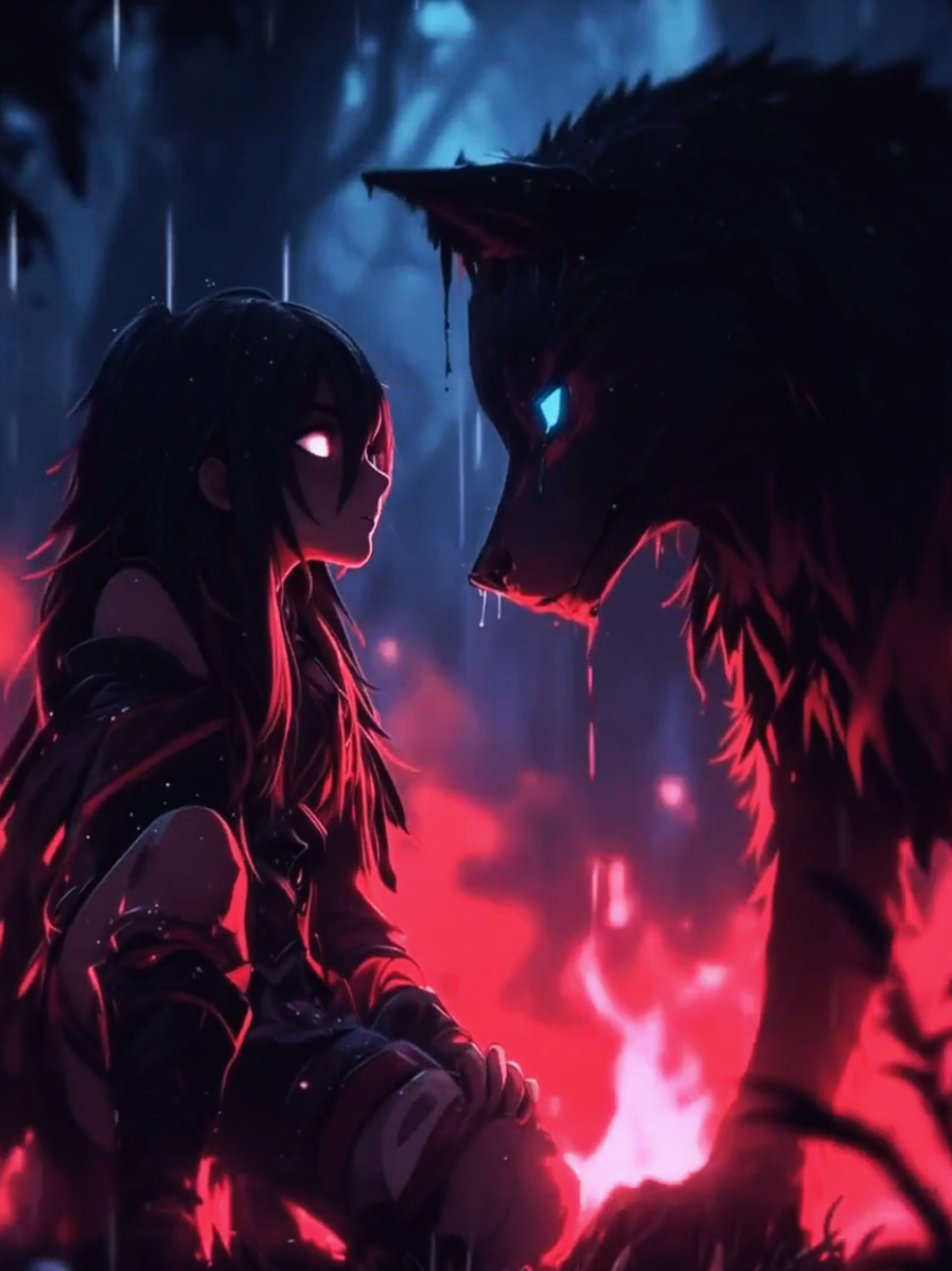 Mysterious girl and her wolf #animated #goth #fyp #anime #pixverse #musicvideo #wolf #monster
