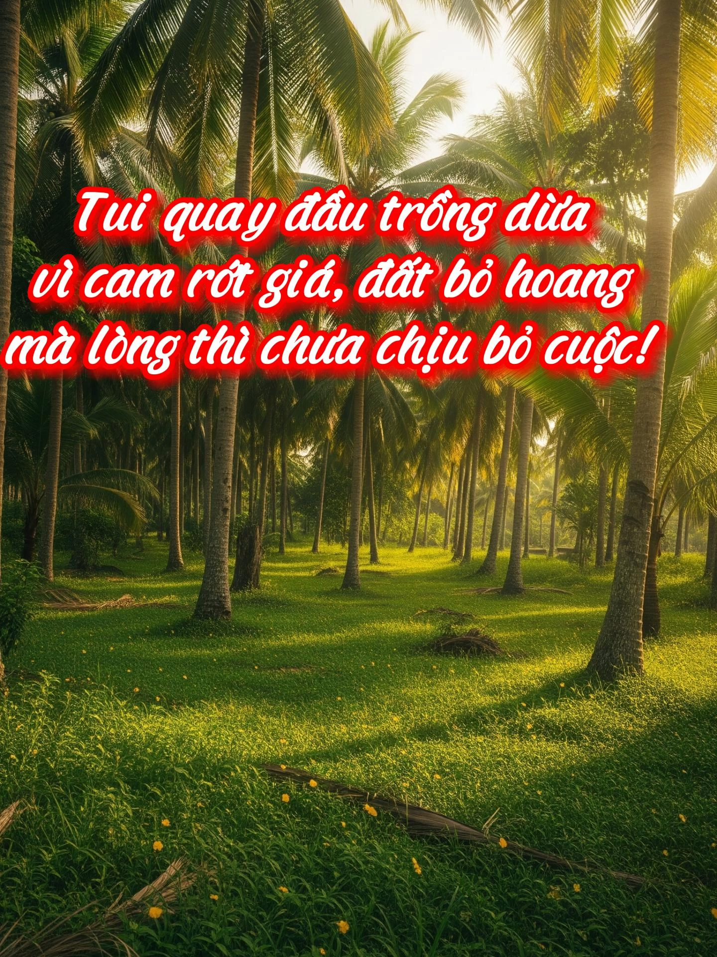 Tui quay đầu trồng dừa… vì cam rớt giá, đất bỏ hoang, mà lòng thì chưa chịu bỏ cuộc! Hồi đó trồng cam, ai cũng mơ làm giàu. Giờ cam rụng, nợ chồng, đất bỏ… nên tui quay đầu trồng dừa cầm hơi. Không riêng gì mình, cả xóm cũng vậy. Chuyện không buồn nhiều, mà nghe… thấm từng câu. Nếu bà con cũng đang gồng gánh qua mùa khó, thì coi hết clip này – có khi sẽ thấy mình đâu đó trong câu chuyện. #trongdua #camrotgia #nongdanmientay #lamnong #chuyenvuon #duamamlai #vttntienthu #veo3viet #guibaocon #nongnghiepbenvung