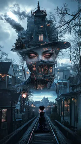 They were not faces but echoes of dwellings long lost. Smoke curls where memories sleep, sorrow clings to every window. One wanders, one waits, and time slips quietly between their shadows. #darkfantasy #witch 