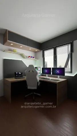 Fazemos projetos para GAMERS 🎮 Transformamos esse quarto compacto em um espaço ideal para trabalho e jogatina, com conforto e estilo gamer. O desafio era acomodar cama, setup duplo e isolamento acústico. A solução foi uma mesa em L com armário superior e prateleiras. A marcenaria com LEDs indiretos trouxe um visual moderno e imersivo. Aqui, já projetamos: ✅️ Quarto Gamer ✅️ Escritório Gamer ✅️ Home Office Gamer ✅️ Gaming House ✅️ Sala de Jogos ✅️ Home Theater Gamer ✅️ Sala Gamer Esportiva ✅️ Game Office para Streamers ✅️ Game Office para Traders Confira nosso perfil e conheça nossos projetos! 💯 Render e animação por @robson_kyoto3d usando o aplicativo Blender. #arquitetogamer #quartogamer #setupgamer #escritoriogamer #rgbsetup #estilodejogo #gamingspace #ledsetup #designgamer #blender3d 