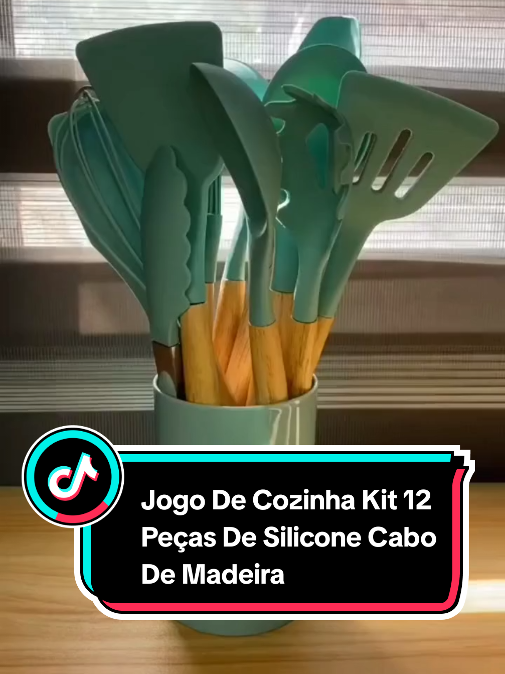 Jogo De Cozinha Kit Com 12 Peças De Silicone Utensílios e Copo Suporte Para Cozinha, Cabo De Madeira GARANTA O SEU AGORA #tiktokshopchegou #tiktokshop #achadinhos #shopnow #jogodecozinha #silicone #utensilios 