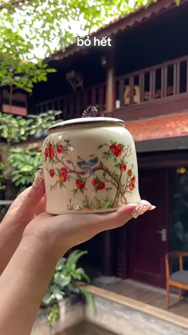Hũ đựng trà hoạ tiết uyên ương cành hồng #travu #amchensucaocap #hudungtra 
