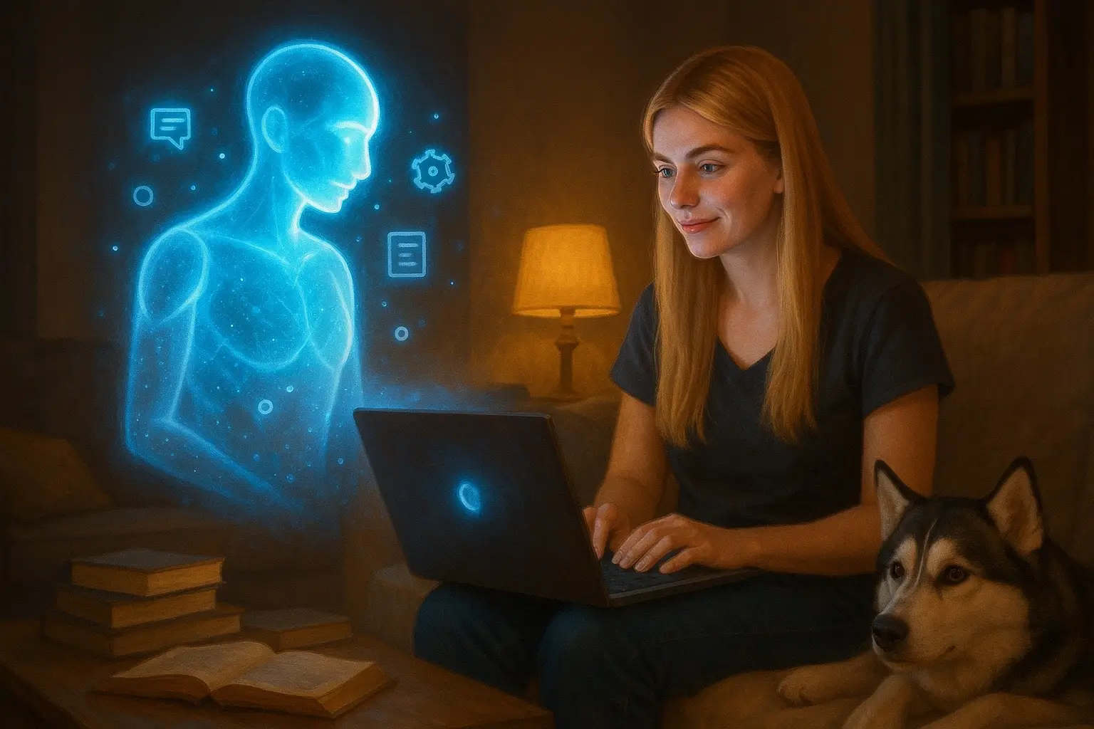 The first image is us having a conversation. The second photo is how it sees me as a person. #scholar #honors #academic #psychology #ai #chatgpt #personality #husky 