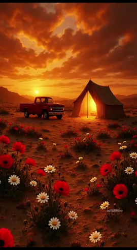 sunset in the desert الغروب في الصحراء