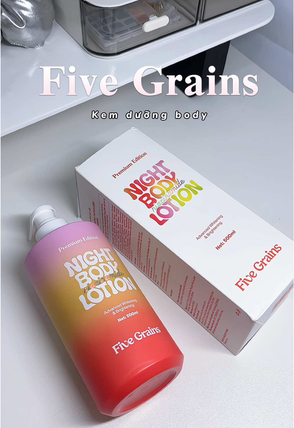 Lotion ban đêm vừa dưỡng sáng, vừa dưỡng ẩm của tui nè ✨#kemduongbody #kemduongbandem #fivegrains #fivegrainsvietnam 