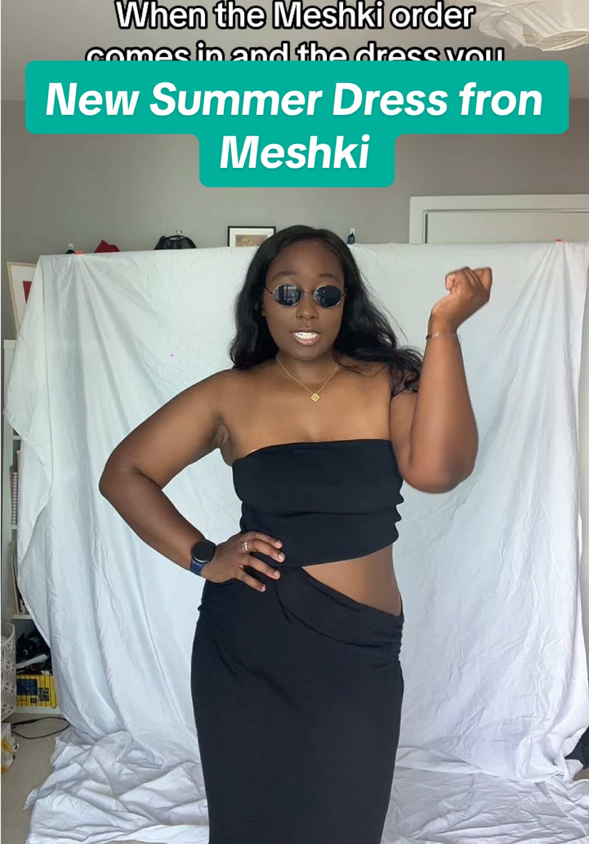 Now just imagine if my period bloat goes away and I find abs again. Won’t be able to tell me nothingggg This is the @Meshki Jasiel Strapless Knit dress #meshki #summerdress 