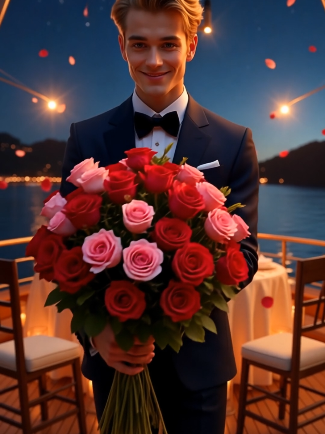 💫 Ночь, яхта, фонари и он — с букетом роз, будто из романтического сна... 🌹 «Для тебя» — не просто слова, это момент, который захочется пересматривать снова и снова. ✨ Не любовь, а сказка под звёздами. #романтика #3Dарт #идеально #вечернаяхте #анимация #моментыкоторыетрогают #tiktoktrend #aestheticnight #длятебя 
