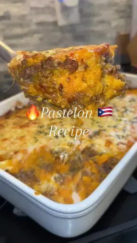 Finally my Pastelon Recipe❗️Comment below for the recipe and I’ll share with you 🔥🇵🇷🤌🏽😍🤤  #pastelon #Recipe #Receta #DinnerIdeas #recettefacile #PuertoRico Pastelon majado de platano maduro y malanga  I also made this with boiled 6 large sweet potato and 2 batata ! In my original video GET CREATIVE 🔥🤌🏽🇵🇷😋  1. Boil 5-6 plantains and one big piece of malanga/taro until fork tender. 2. Brown beef and remove excess grease add 2-3 tablespoons of fresh sofrito 1 can of tomato paste and add two cans of water (use the tomato paste can) add all dry seasoning I’ll list below. 3. Mash the plantain and malanga with 4-5 tablespoons of salted butter and reserve some of the water to add in to get a smooth texture if too thick. 4. Beat 3 eggs with a touch of water to seal the pastelon on the last layer. 5. Grease a baking dish layer mashed items first then meat then cheese and keep going until the last layer. 6. Add the egg mixture and add the last layer and top with parsley.  7. Bake on 350 LOSELY covered with foil for 40 minutes. 8. Remove foil bake for 10 mins until the cheese is golden brown  9. Let cool for 10-15 mins don’t be like me and not wait 🤣😂🤣😂  10. ENJOY !  2 tablespoons of garlic powder  2 tablespoons of onion powder  2 tablespoons of adobo of your choice  1 packet of sazon of your choice  1 teaspoon of anato powder  1 tablespoon of dried parsley 