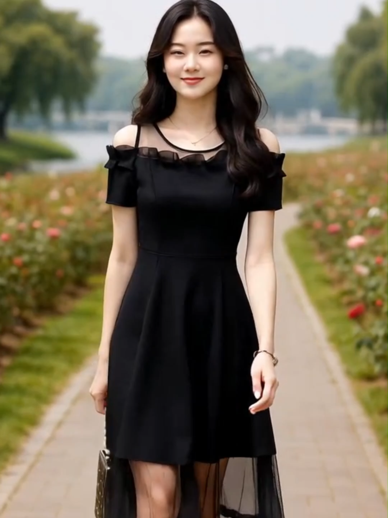 Đầm nữ dạ tiệc dáng xoè trễ vai vải umi phối ren lưới #vayxinh #váythiếtkế #váytrungnien #setaovachanvay #xuhuongtiktok #xuhuong #vaydutiec #vaydutiecsangchanh