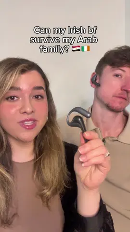 Can my Irish bf survive my Arab family? #irish #translatorearbuds #egyptianamerican #interculturalcouple #arabamerican #timekettle #timekettlew4pro @Timekettleglobal 