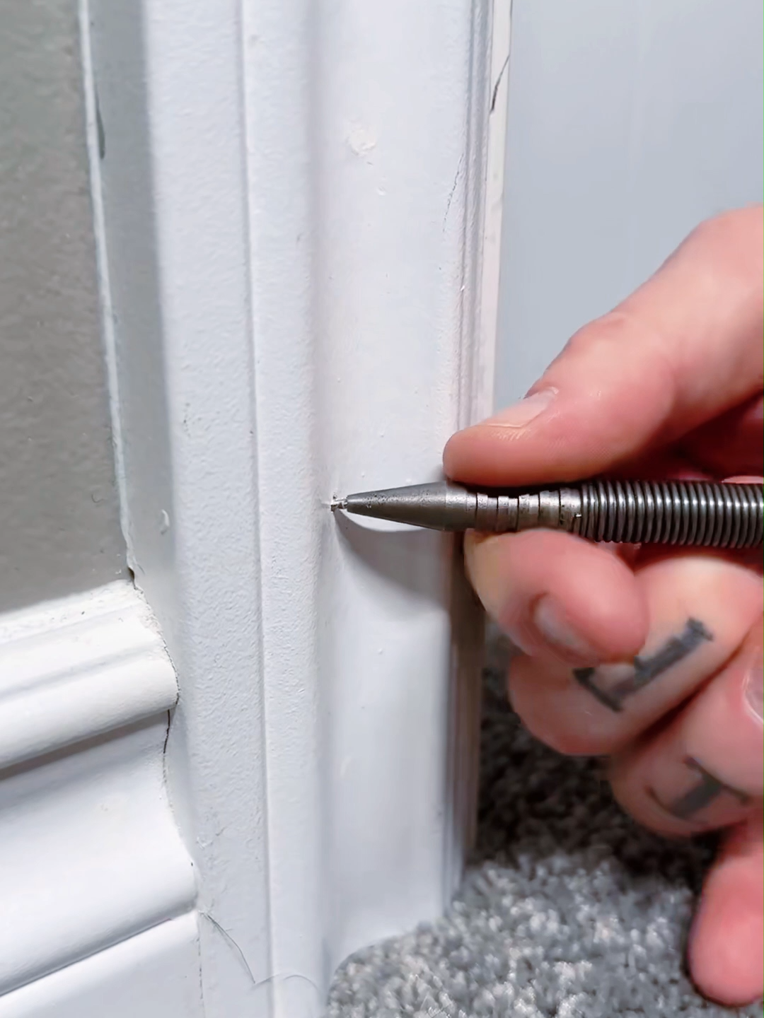 it's called a spring tool, it works like a nail punch #carpentrytools #toolstoday #springtool #trimwork #baseboard #DIYTools #ToolHack #HomeImprovement #DIYProjects #Tools