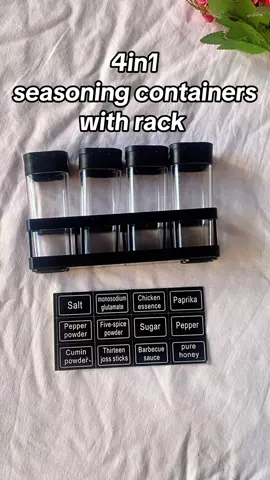 4in1 seasoning containers with rack organizer and free label  #seasoningorganizer #seasoningcontainers #KitchenHacks #seasoning 