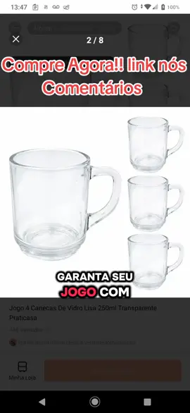 Jogo 4 Canecas De Vidro Lisa 250ml Transparente Praticasa@Rafael Tok shoppi 