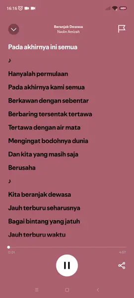 Beranjak dewasa,Nadin Amizah #liriklagu #4upage #fyp #lagu #sad 