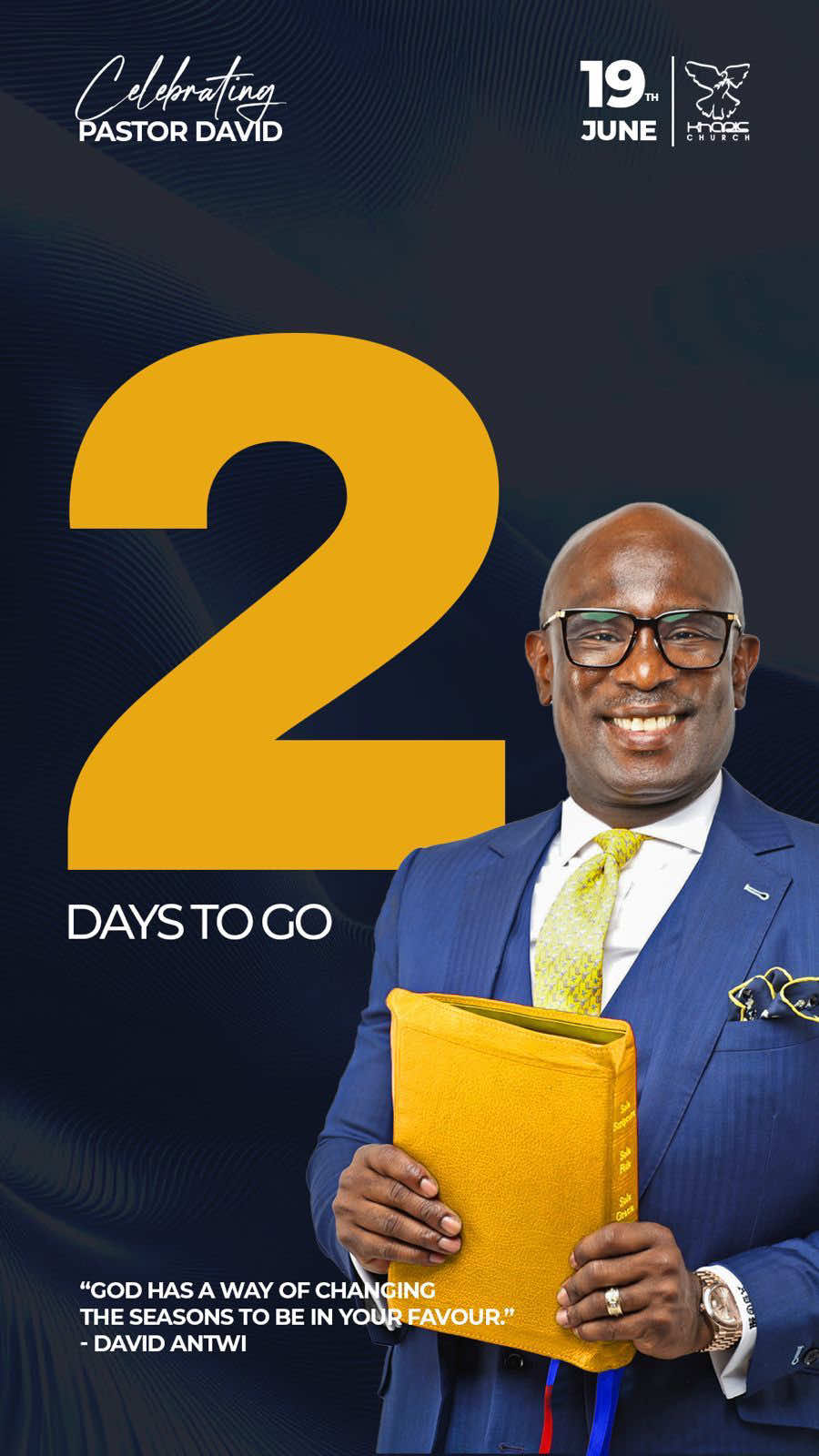 📅 Just 2 days to go until we honour our Pastor!  At KP2, we unashamedly celebrate our Prophet, our teacher, our leader, and our spiritual father. 💙🙌🏾👑 We’re ready to give honour where honour is due! 🔥✨  #KP2  #doublehonor   #prophetappreciation   #spiritualfather   #2daystogo   #ManOfGod   #leader   #honourwherehonourisdue   #KP2Family #gratefulheart 
