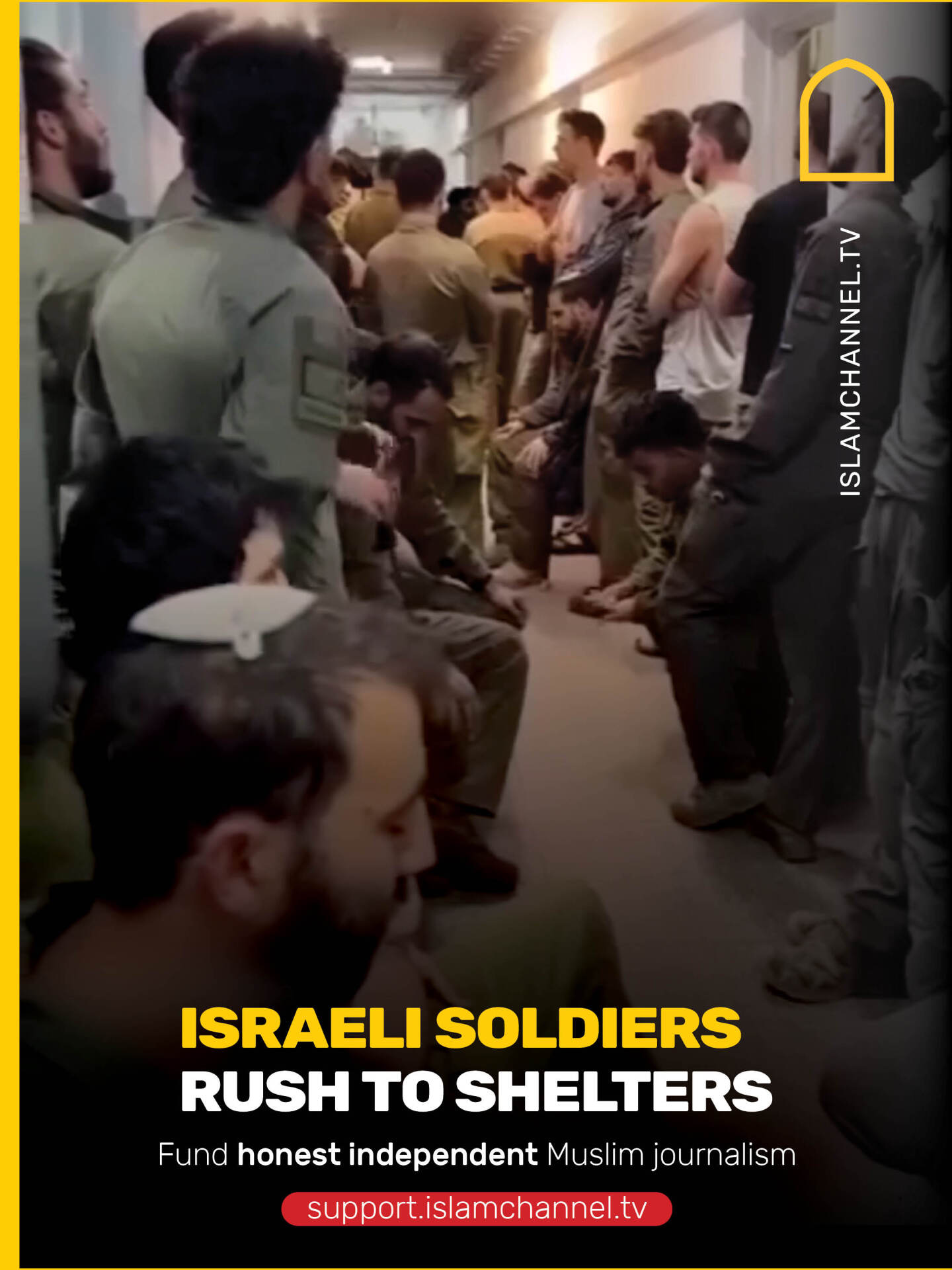 Video shows Israeli soldiers and officers caught off guard, rushing in fear to shelters to escape Iranian missiles. Fund honest, independent Muslim journalism: http://support.islamchannel.tv