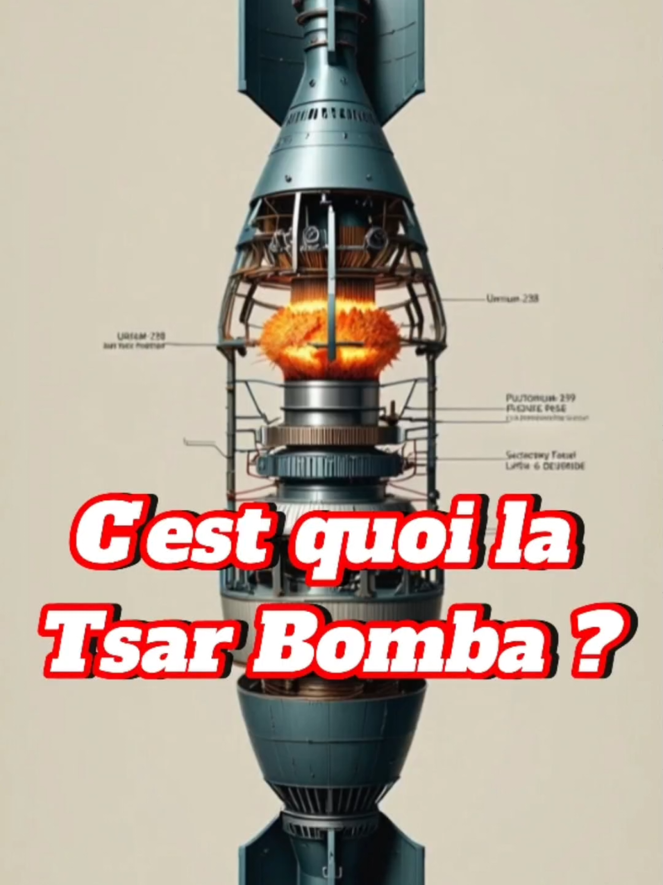 La Tsar Bomba est la bombe nucléaire la plus puissante jamais testée — une bombe à hydrogène larguée par voie aérienne, aussi appelée arme thermonucléaire. Conçue par l'Union Soviétique en pleine Guerre froide, elle explose en 1961 au-dessus de Novaïa Zemlia avec une puissance équivalente à 50 mégatonnes de TNT. Un monstre de destruction conçu pour impressionner le monde entier. Je t'explique comment ça fonctionne, comment elle a été construite, et pourquoi elle a marqué à jamais l’histoire des armes nucléaires. #PourToi #FYP #HistoireVraie #HistoireTikTok #TsarBomba #militar  #FaitsInsolites #TuLeSavais #explication  #DocumentaireTikTok #ScienceExplained #HistoireDuMonde #ColdWarFacts #ArmesSecrètes #TikTokCulture #GuerreFroide