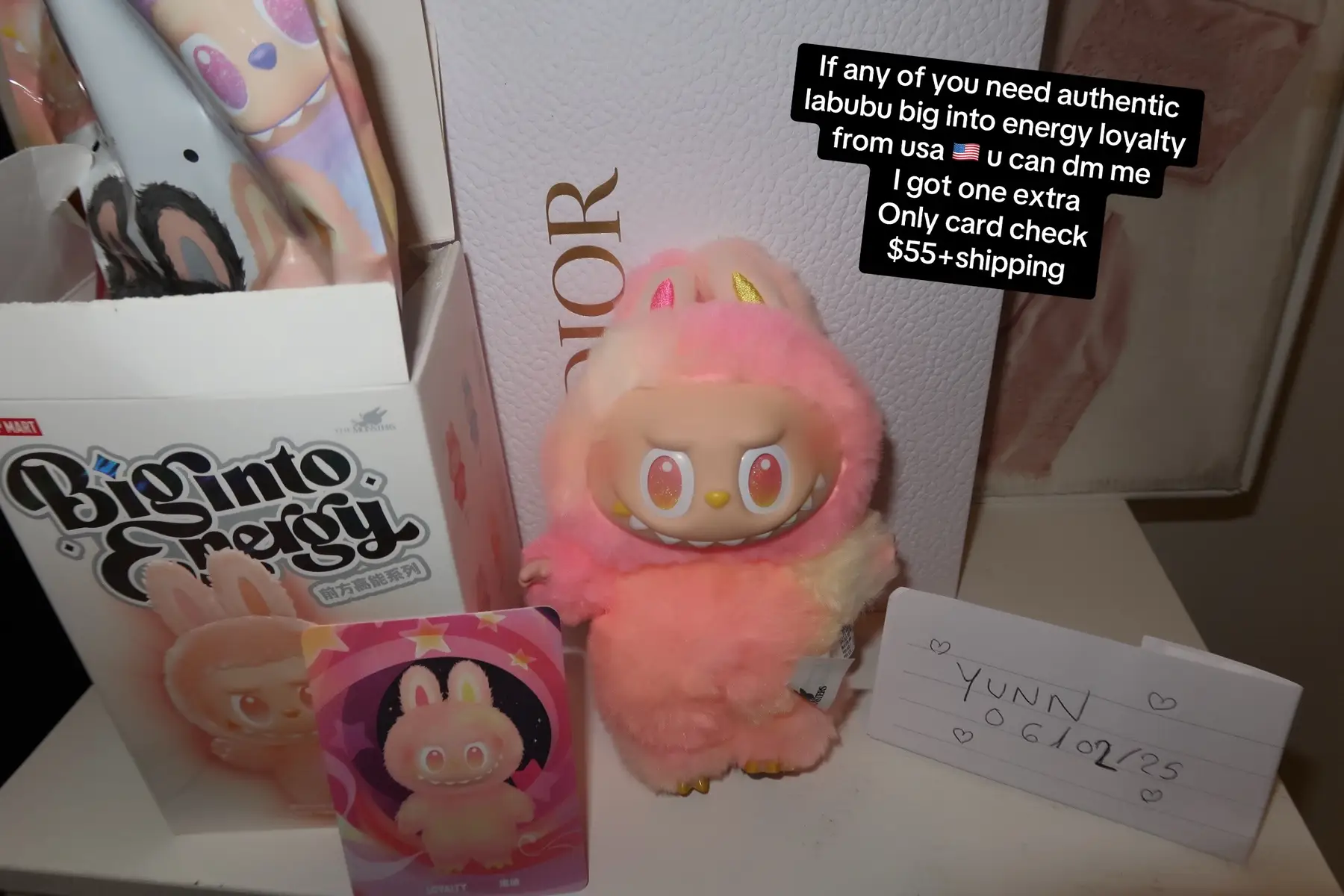 If any of you need authentic labubu big into energy loyalty from usa 🇺🇸 u can dm me  I got one extra  Only card check $55+shipping  #labubu#labubuthemonsters 