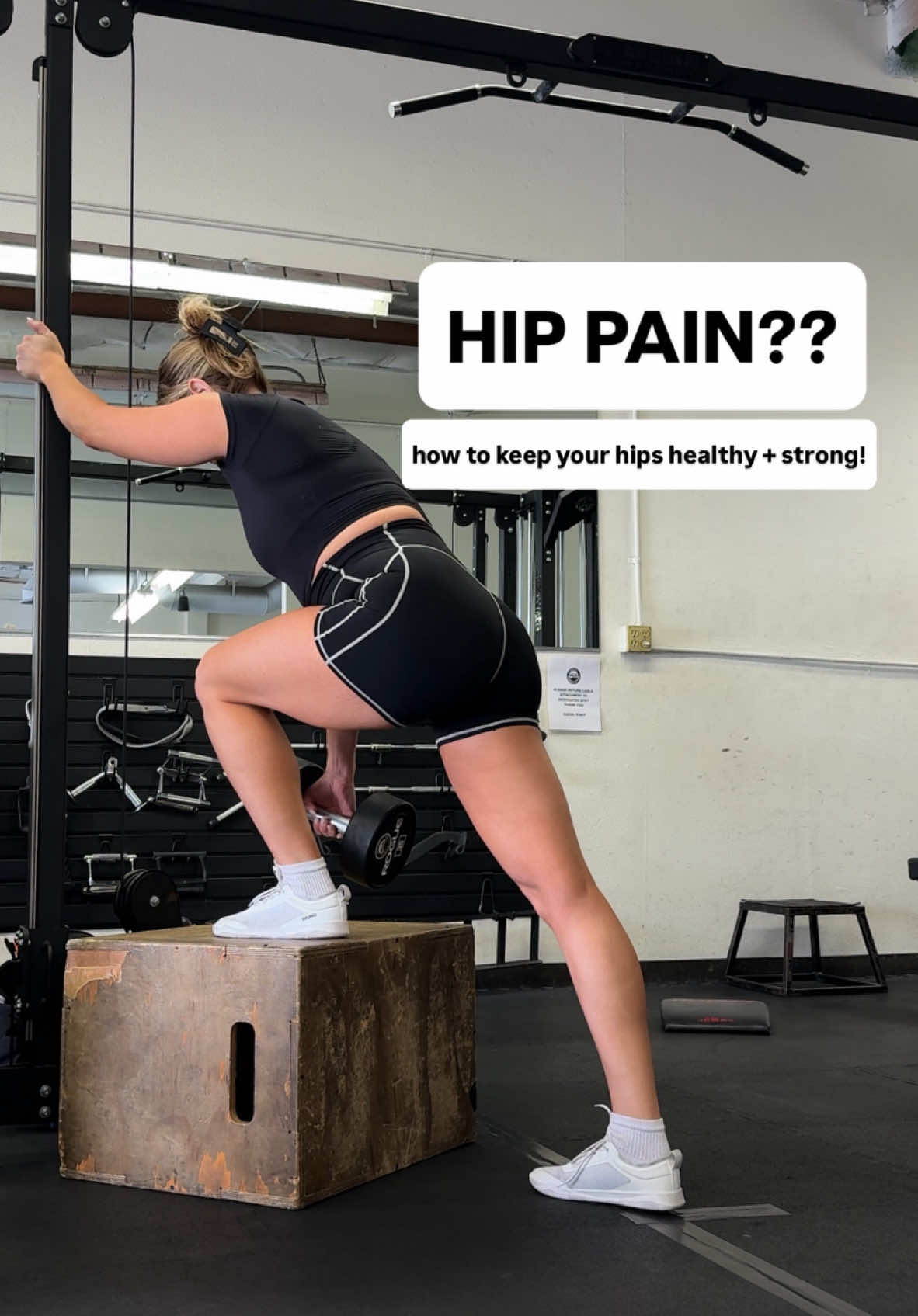 If your hips keep pissing you off in the gym, this one is for you 👇🏻 Here are some of my favorite ways to train your hips to keep them as strong as possible: ⚡️ DB high step up or cable step up Strength in deep hip flexion ⚡️ Copenhagen plank Stronger adductors= more stable hips ⚡️ Wall prop or kickstand hinge Teaches control in hip extension + the offset stance teaches pelvic control ⚡️ Tall sitting hip flexor lift off Hip flexor strength ⚡️ Med ball hip airplane Hip rotation- grooves the hips  ⚡️Side lying hip raise Frontal plane strength + rotation ⚡️ Reverse Nordic (forgot to film 😬)  Trains the hips in the lengthened position!! Disclaimer: if your hips are already super irritated from hammering a position that they aren’t a fan of, I definitely wouldn’t add all of these movements in until your hip calms down :) #hippain #hippinch #hipflexors #hipflexorexercise #hipmobilityexercise #mobility #mobilitytraining #gymtips #hippainrelief 