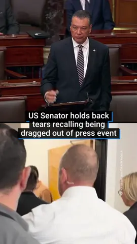 Senator Alex Padilla, a Democrat from California spoke on the Senate floor for the first time since he was shoved, forced to the ground and handcuffed by security last week after attempting to ask a question at a press conference of Homeland Security Secretary Kristi Noem in Los Angeles.  Padilla called on the country to stand up and fight for democracy, amid ongoing turmoil resulting from immigration raids. The senator represents California, where Los Angeles has seen days of protests against President Donald Trump's crackdown on migrants. #losangeles #worldnews #california