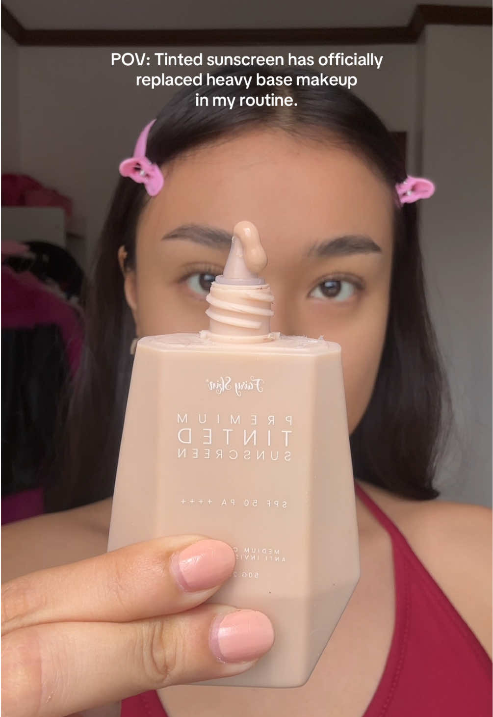 POV: Tinted sunscreen has officially replaced heavy base makeup in my routine. #sunscreen #tintedsunscreen #fairyskin 