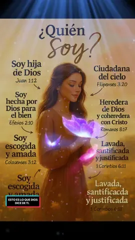 Esto es lo que Dios dice de ti 💖 Olvidaste quién eres?  Eres más que tus errores… eres hija de Dios 🕊️ Recuérdalo siempre: “esta es tu verdadera identidad” No lo dice el mundo… lo dice Dios ✨ . . #jesus #fe #fep#esperanzasspiración  #Dios  #palabradedios #hijadedios  #reflexiones #fortaleza #mensajescristianos  #cristianos #cristianostiktok #mensajededios #palabradediosparatuvida #crecimientoespiritual #amordedios #unnuevodia #confianzaendios #creerendios #corazonesrotos #diosesamor #adoracion #diosdemilagros #oracion #diosdepactos #diasdificiles 