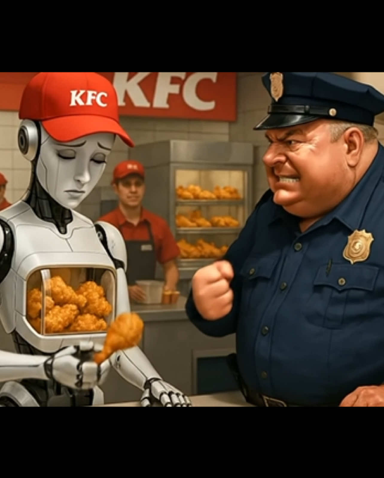 I haven’t eaten in 7 days @KFC @SeaArt.AI_Official   #robot #kfc #chickennuggets #friedchicken #policeman #policeofficer #chickenandwaffles #seaart #aiart #aivideos 