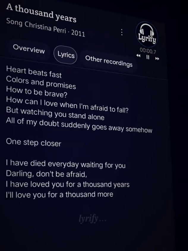 A thousand years..~ Lyrics🎧🎶 #thousandyears #christinaperri #lyrify #lyrics #song #music #videolyrics #lyrics_songs #fyp #foryoupage 