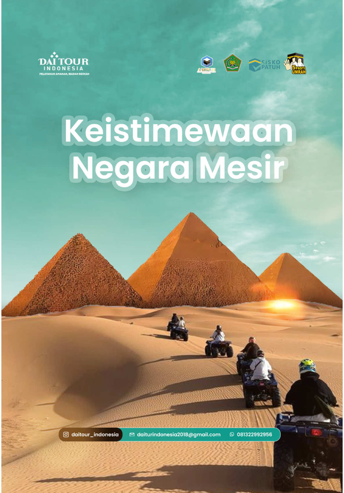 ✨ “Mesir bukan hanya negeri Firaun, tapi juga tanah para Nabi dan ulama agung.” Tahukah kamu? 🌿 Mesir disebut dalam Al-Qur’an. 🌿 Di sinilah Nabi Musa diutus, dan Imam Syafi’i dimakamkan. 🌿 Bahkan kamu bisa menikmati malam spiritual di atas Sungai Nil bersama para jamaah. Perjalanan ibadah tak harus berhenti di Tanah Suci. Yuk, lanjutkan langkahmu ke negeri penuh jejak sejarah Islam! Umroh Plus Mesir – Ibadah, ilmu, dan pengalaman yang tak terlupakan. 𝘡𝘪𝘢𝘳𝘢𝘩 𝘔𝘢𝘬𝘢𝘮 𝘐𝘮𝘢𝘮 𝘚𝘺𝘢𝘧𝘪’𝘪  𝗜𝗻𝘀𝘆𝗮𝗔𝗹𝗹𝗮𝗵 𝗸𝗲𝗯𝗲𝗿𝗮𝗻𝗴𝗸𝗮𝘁𝗮𝗻: 𝟭5 𝗝𝘂𝗹𝗶 𝟮𝟬𝟮𝟱 | 𝗗𝘂𝗿𝗮𝘀𝗶: 𝟭𝟱 𝗛𝗮𝗿𝗶 Paket Platinum dengan hotel berbintang dan fasilitas lengkap: ✅ Madinah, Mekkah, dan Cairo ✅ Kereta cepat antar kota ✅ Dinner eksklusif di Nile Cruise ✅ Ziarah ke Pyramid, Makam Imam Syafi’i, dan lainnya Harga mulai dari 40 Juta-an! Segera daftar sebelum kehabisan kuota! Hubungi kami sekarang untuk info lebih lanjut : 📞 081322992956 (Admin 1) 📞 081212111819 (Admin 2) 📞 085606052429 (Fitra) 📞Gus Ali: 0853-3451-6750 📞Ning Lia: 0813-5978-5512 #UmrohPlusMesir #Umroh2025 #WisataHalal #TravelIslam #ZiarahMesir #UmrohBersama #NileCruise #MakamImamSyafii #JejakNabi #WisataRohani #UmrohBerfaedah #GusIqdam #Islam #ziarah 