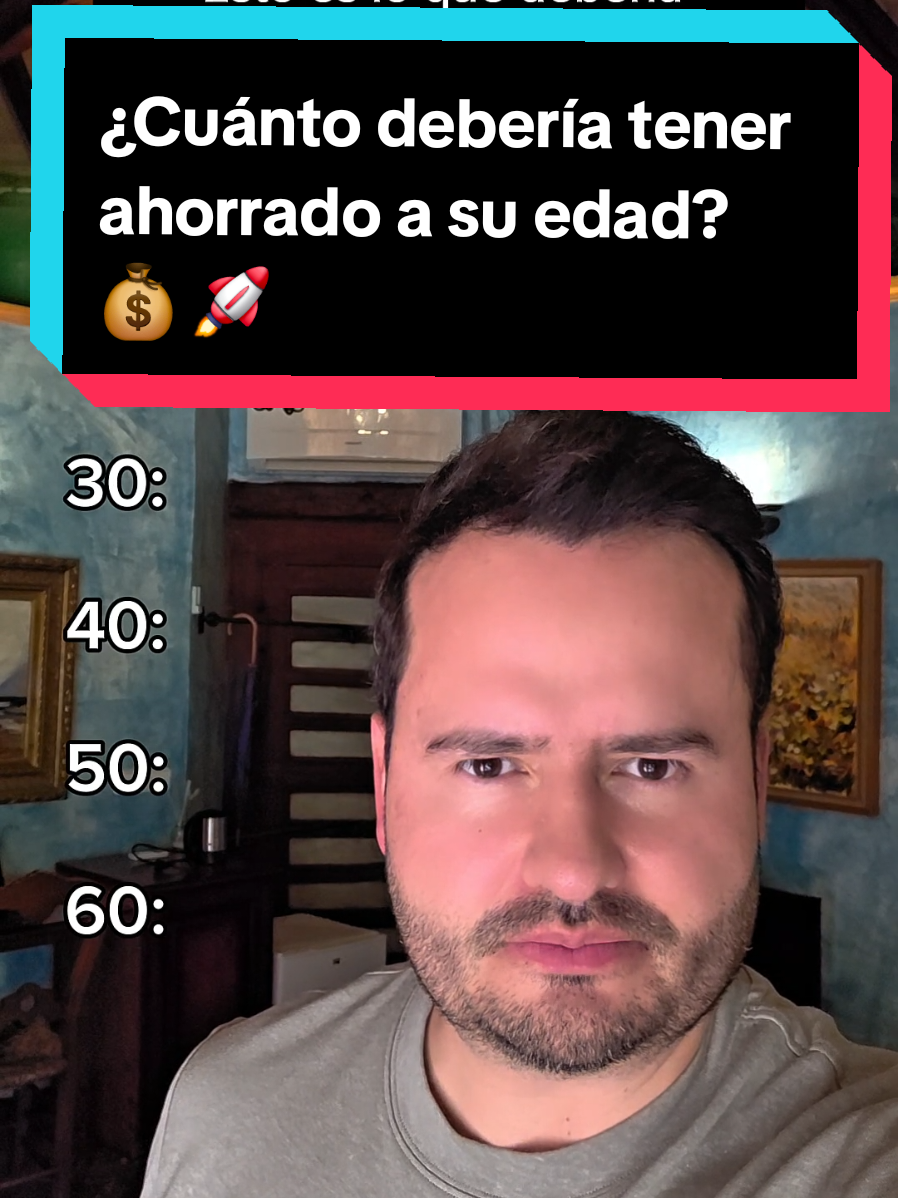 Es indispensable empezar a invertir  Tips diarios de vida y de inversión para ayudarlo a lograr la libertad financiera  #wealth #riqueza #creatorsearchinsights #comoinvertir #dinero #interescompuesto  ¿Cuánto dinero debería tener ahorrado según su edad? lo que nunca nos enseñan en el colegio pero que es indispensable para la libertad financiera es a ahorrar e invertir. Estas cifras no me las invento yo, son cifras oficiales de los expertos en finanzas personales de fidelity que recomiendan este nivel de patrimonio según su edad El patrimonio  Es todo lo que usted tiene menos todo lo qu usted debe  Ejemplo, si usted tiene una casa que vale $50.000 y tiene $50.000 dólares en ahorros pero debe $50.000 al banco, su patrimonio neto es de $50.000 dólares Tómese un segundo para seguirme si quiere transformar su realidad financiera  A sus 20, su patrimonio neto debería ser de CERO- Sí, CERO Así que si a los 20 usted tiene un patrimonio superior a cero, le está yendo mejor que al promedio de gente de su edad que pueden tener deudas estudiantiles por ejemplo.  A sus 30, su patrimonio neto debería ser de mínimo un año de salario.  Si usted gana por ejemplo $10.000 dólares al año, debería tener por lo menos $10.000 dólares ahorrados o preferiblemente invertidos en activos que le generen interés compuesto.  A los 40, el valor de sus ahorros o inversiones  debería ser de 3 veces sus ingresos anuales Es decir, si usted gana $10.000 dólares al año, debería tener mínimo $30.000 dólares ahorrados e invertidos. Mínimo. Y vamos a los de 50. A sus 50, usted debería tener entre 5 y 6 veces sus ingresos anuales en ahorros e inversión. Si a los 50 usted gana $10.000 dólares al año, debería tener como mínimo $50.000 dólares ahorrados e invertidos.   Y finalmente entre 60 y 70, ya entrando a su edad de jubilación, usted debería tener por lo menos 10 veces sus ingresos anuales ahorrados e invertidos.  Si usted gana $10.000 dólares al año, debería tener por lo menos $100.000 dólares en inversiones Haga que esté video se su motivación para empezar a ahorrar e invertir y comente Invertir en este video si quietoñlrw transformar su realidad financiera 