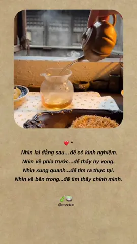 ❤️ “Nhìn lại đằng sau để...có kinh nghiệm. Nhìn về phía trước...để thấy hy vọng. Nhìn xung quanh...để tìm ra thực tại. Nhìn về bên trong...để tìm thấy chính mình. #moctra #tradao #anyen #binhyen #moctraanyen #xuhuong #trend2025 #tiktok #cuocsong #tamtrang 