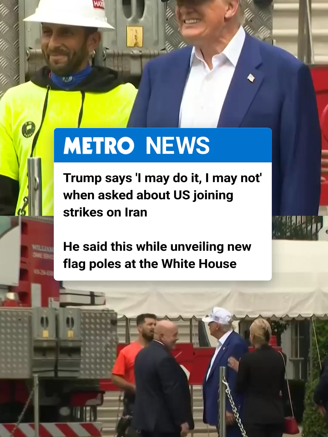 'These are the most magnificent poles made,’ Donald Trump said as hostilities between Iran and Israel continued to escalate. And the US president still hasn't made his mind up on whether he will join Israel and strike Iran. Earlier today, Iran's supreme leader threatened Trump with 'irreparable harm' if the US joins Israeli attacks. #donaldtrump #usanews #middleast #worldnews #conflict