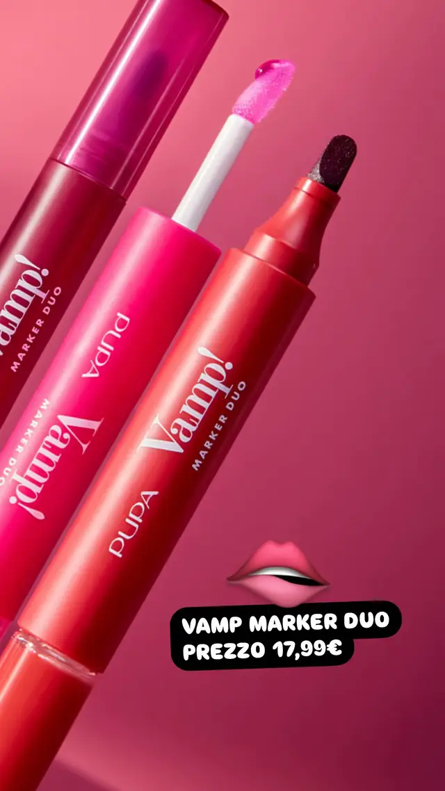 💄✒️ PUPA VAMP! Marker Duo = tinta labbra + olio gloss ✅ Colore intenso effetto tattoo ✅ Finish matte o glossy 💋 Comfort + brillantezza in 1 solo prodotto!