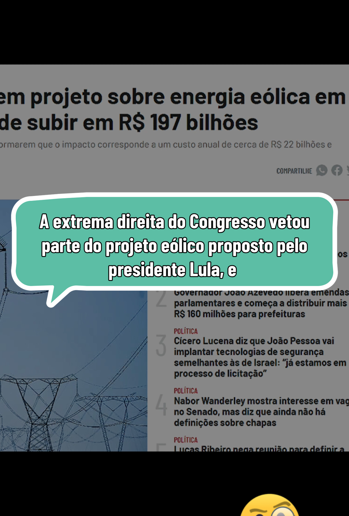 A extrema direita do Congresso vetou parte do projeto eólico proposto pelo presidente Lula, e isso vai causar bilhões de prejuízo pro Brasil.