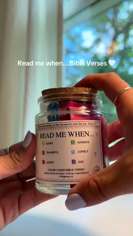 The best jar!!!🥹🥹 Love these color coded “read me when” Bible verses!!! #Bible #Jesus #Christian #readmewhen #BibleVerses #encouragement #Jesus #God #inspiration  
